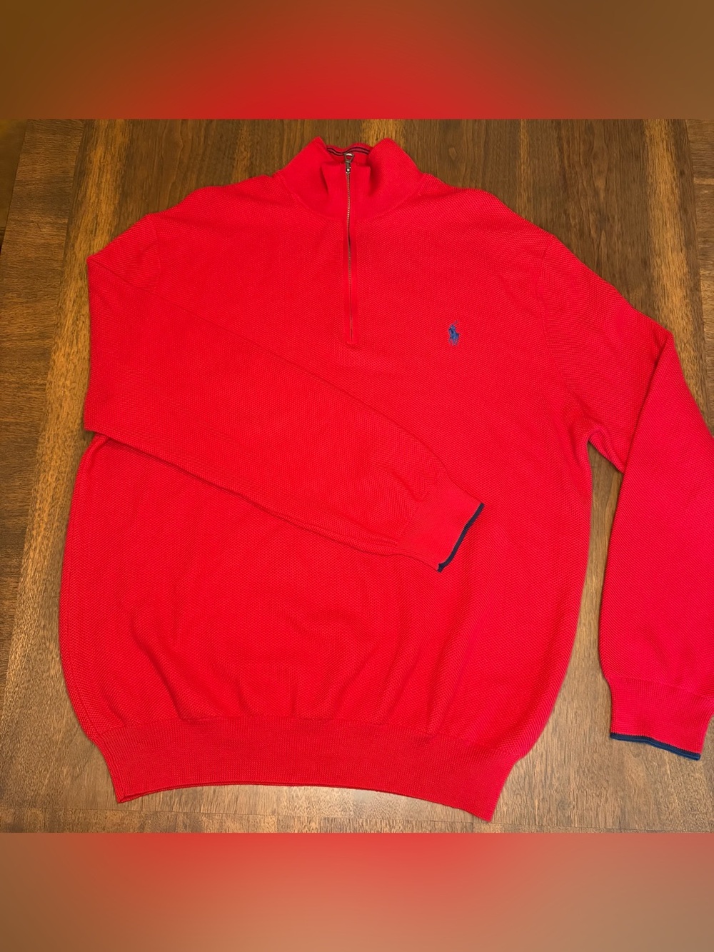 Polo Ralph Lauren Mens XL Red Pima Waffle Knit 1/4 Zip MockNeck Pullover Sweater